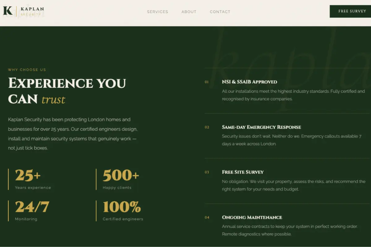 Kaplan Security concept — homepage
